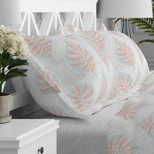Pillow Sham in Airlie Coral Ogee Floral Watercolor - with Blue, Gray