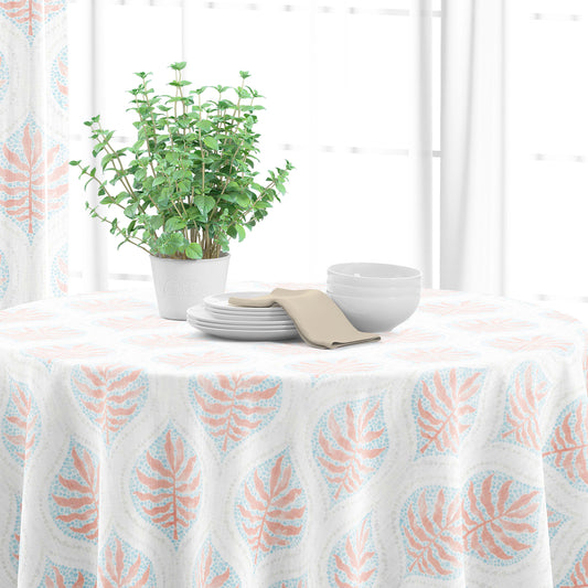 Round Tablecloth in Airlie Coral Ogee Floral Watercolor - with Blue, Gray