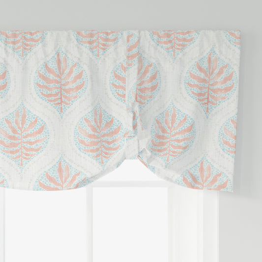 Tie-up Valance in Airlie Coral Ogee Floral Watercolor - with Blue, Gray