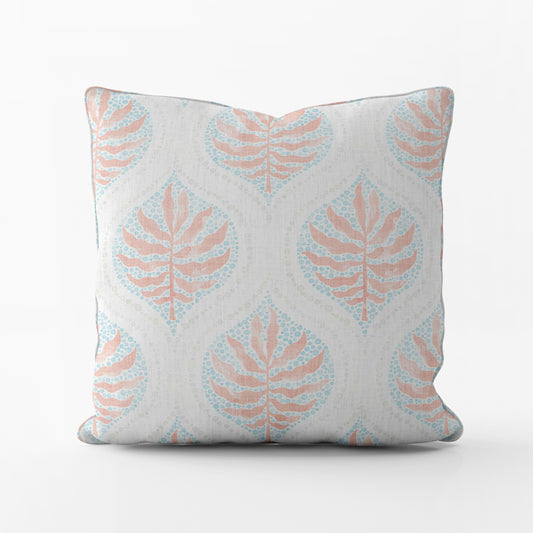 Decorative Pillows in Airlie Coral Ogee Floral Watercolor - with Blue, Gray