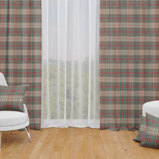 Back Tab Curtain Panels Pair in Ancient Campbell Ivy League Tartan Plaid