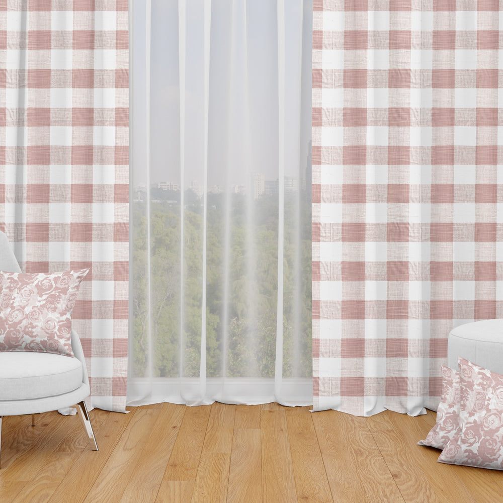 Back Tab Curtain Panels Pairs in Anderson Blush Buffalo Check Plaid
