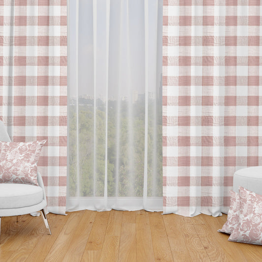 Back Tab Curtain Panels Pairs in Anderson Blush Buffalo Check Plaid