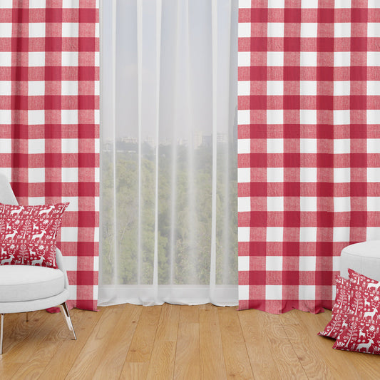 Back Tab Curtain Panels Pair in Anderson Lipstick Red Buffalo Check Plaid