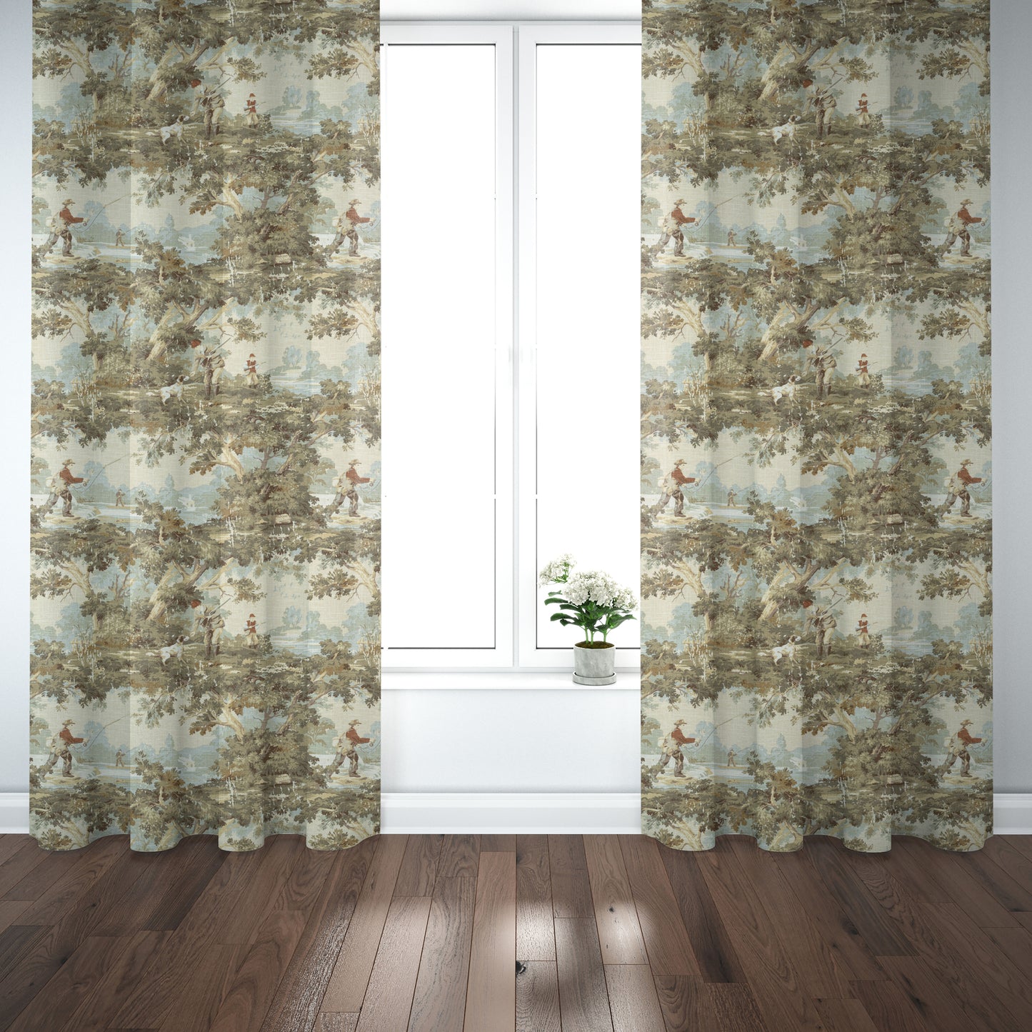 Pinch Pleated Curtains in Avondale Vintage Sportsman Toile