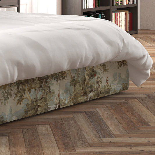 Tailored Bedskirt in Avondale Vintage Sportsman Toile