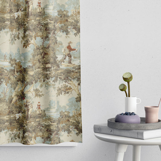 Tailored Tier Curtains in Avondale Vintage Sportsman Toile