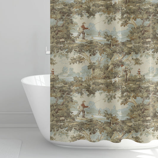 Stall (Narrow) Shower Curtain in Avondale Vintage Sportsman Toile
