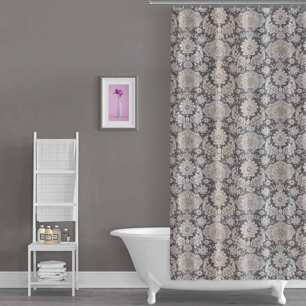 Stall (Narrow) Shower Curtain in Belmont Metal Gray Floral Damask