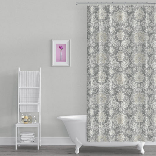 Stall (Narrow) Shower Curtain in Belmont Mist Pale Gray Floral Damask