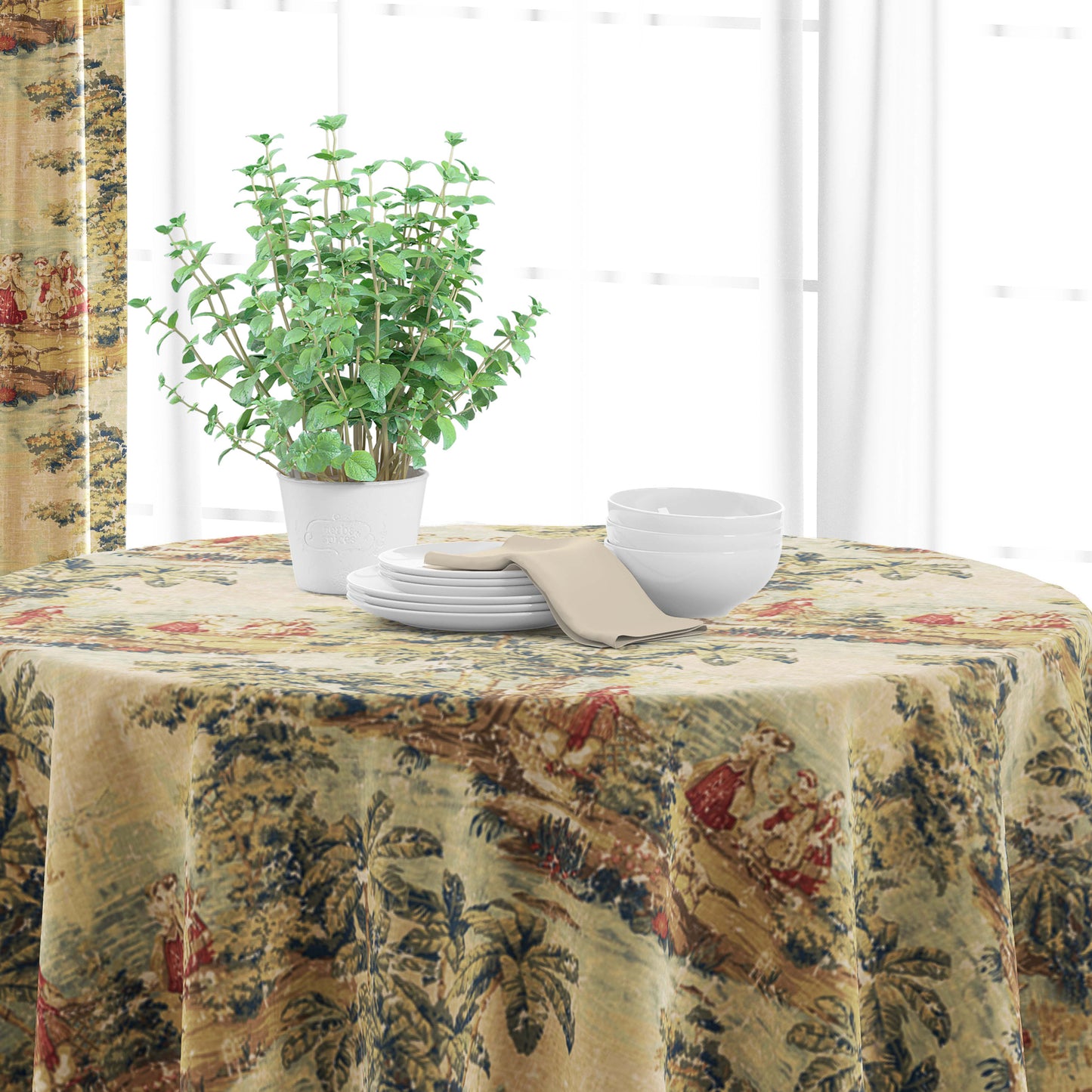 Round Tablecloth in Bosporus Antique Red Toile