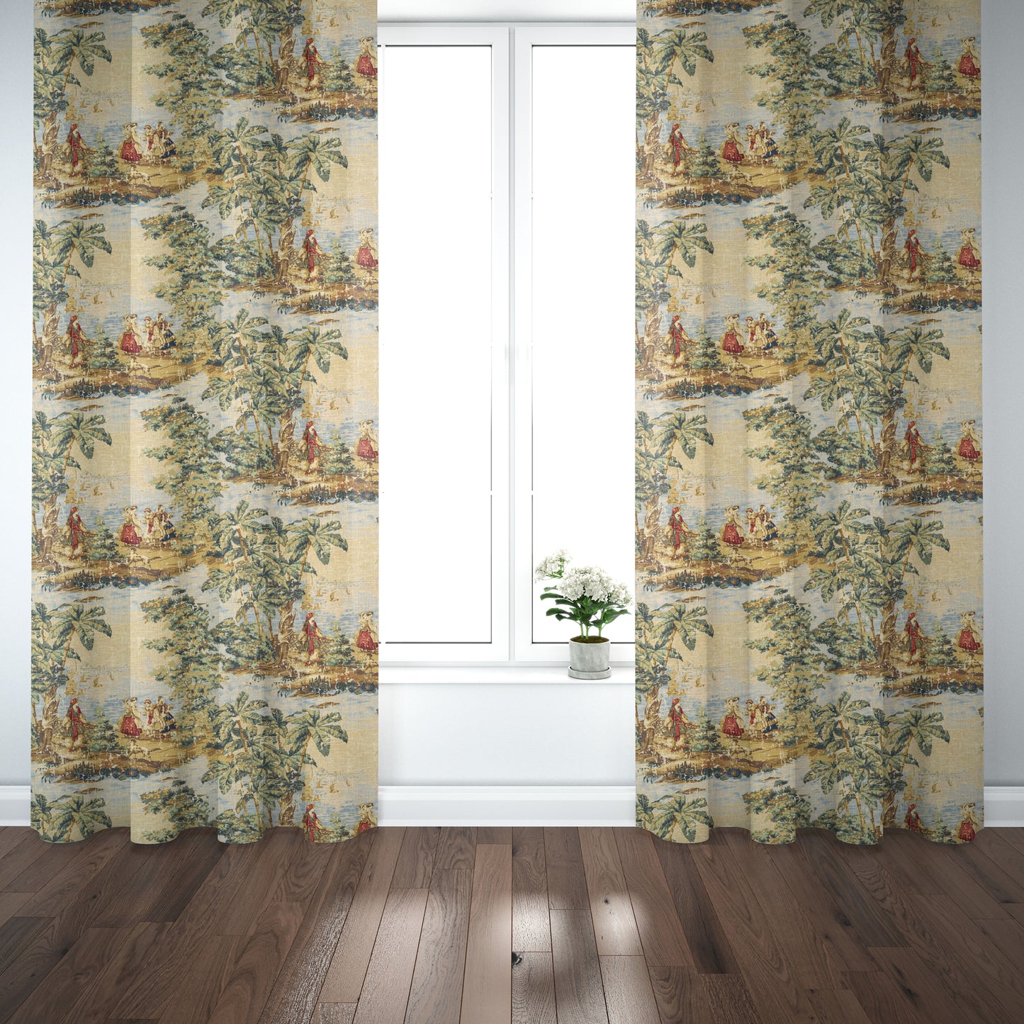 Pinch Pleated Curtains in Bosporus Billiard Renaissance Toile