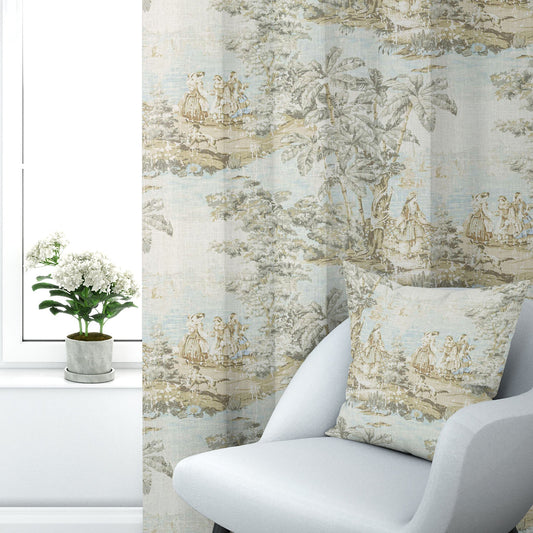 Back Tab Curtain Panels Pairs in Bosporus Flax Toile
