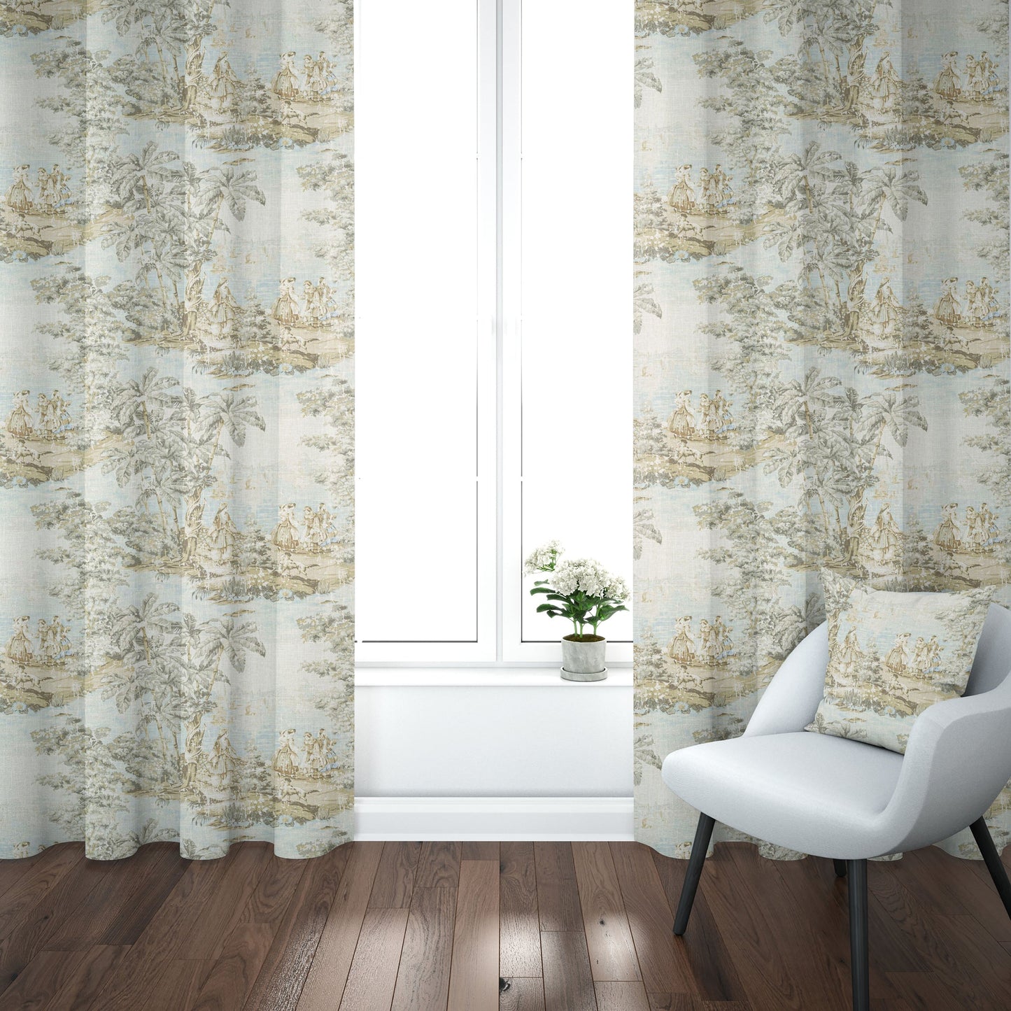 Back Tab Curtain Panels Pairs in Bosporus Flax Toile