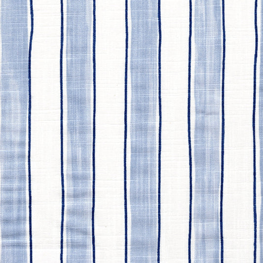 tailored tier cafe curtain panels pair in Brush Stripes Mist Blue Stripe Slub Canvas