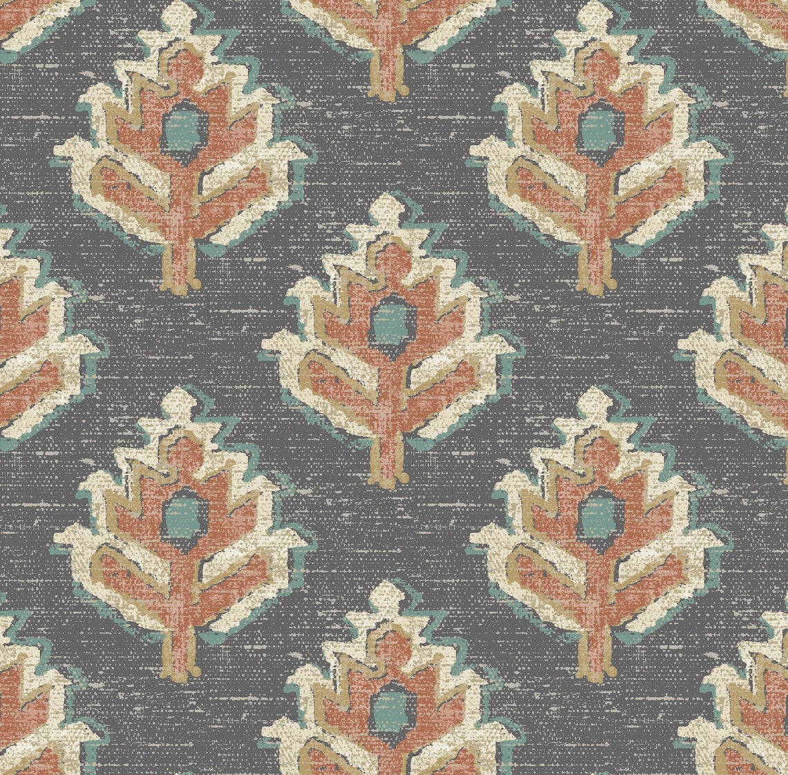 Back Tab Curtain Panels Pair in Carter Clay Block Print Botanical Design- Small Scale