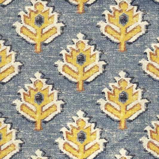 Bed Runner in Carter Saffron Yellow Block Print Botanical Design- Small Scale