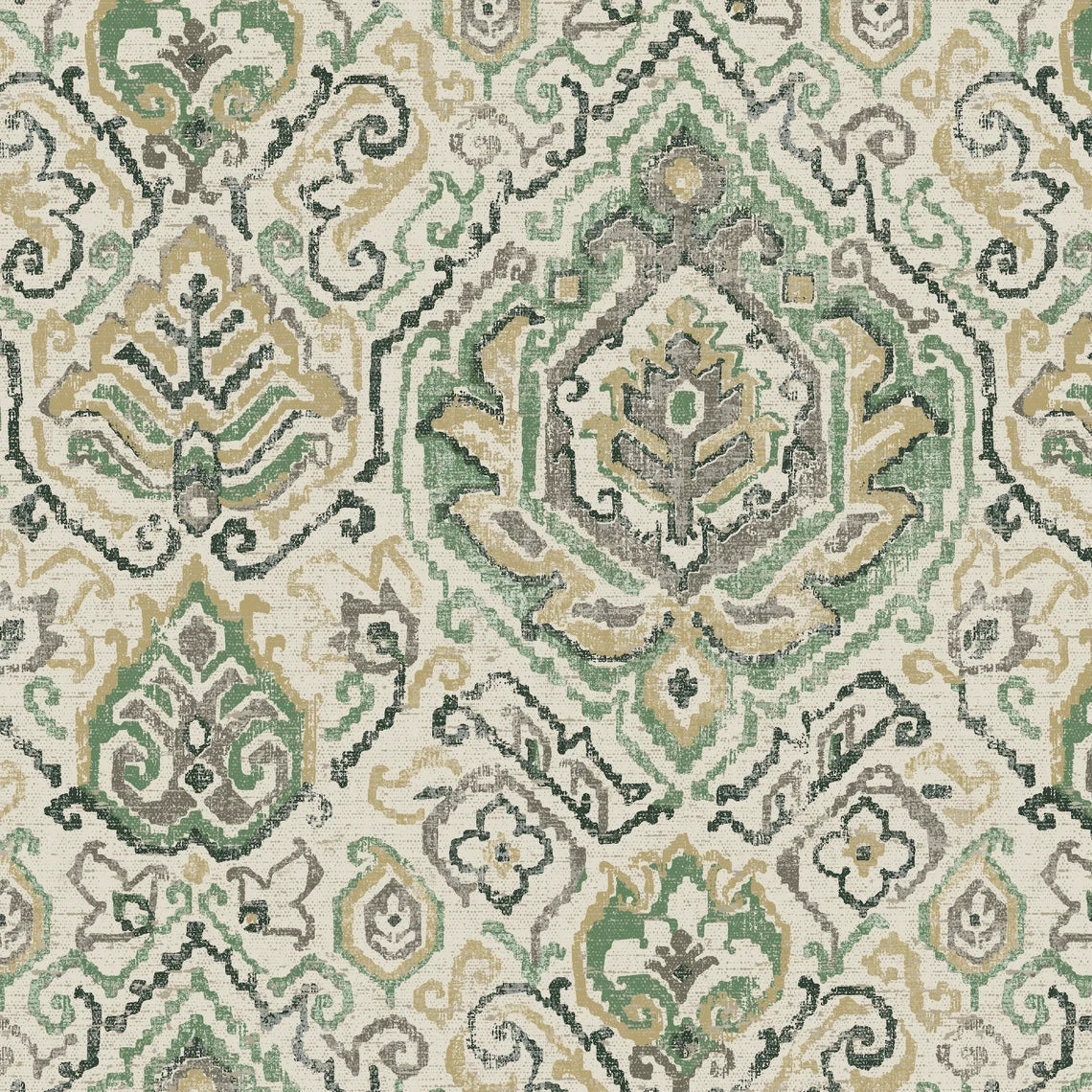 Stall (Narrow) Shower Curtain in Cathell Meadow Green Medallion Weathered Persian Rug Design- Large Scale