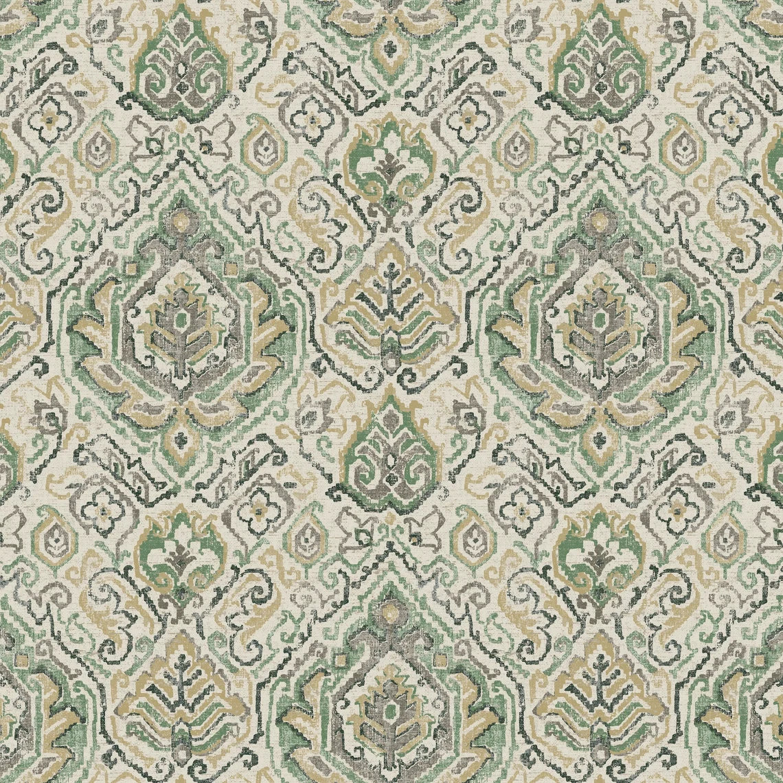 Stall (Narrow) Shower Curtain in Cathell Meadow Green Medallion Weathered Persian Rug Design- Large Scale