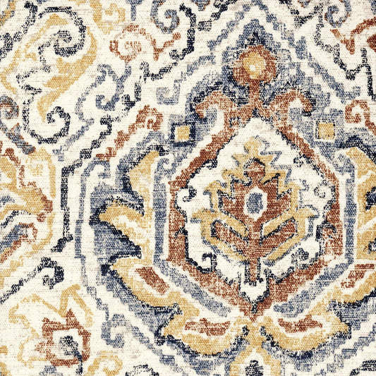 Back Tab Curtain Panels Pair in Cathell Saffron Yellow Medallion Weathered Persian Rug Design- Large Scale