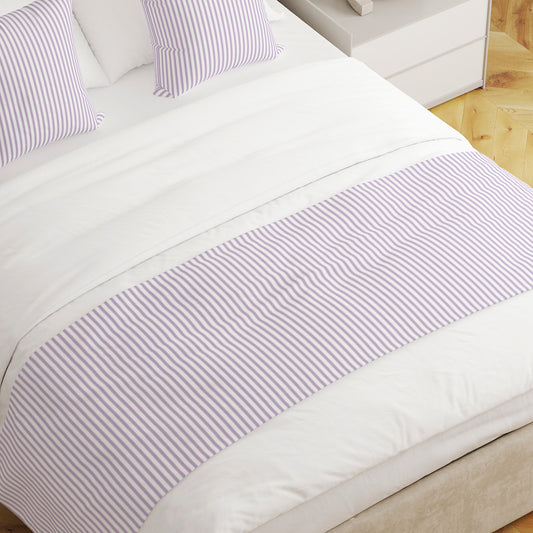 Bed Runner in Classic Orchid Lavender Ticking Stripe on White