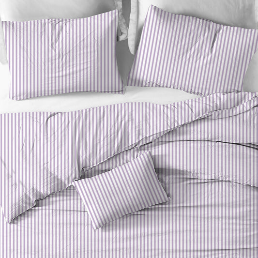 Duvet Cover in Classic Orchid Lavender Ticking Stripe on White