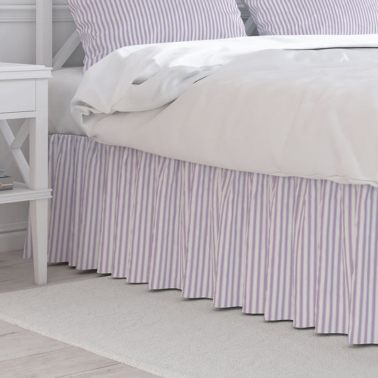 Gathered Bedskirt in Classic Orchid Lavender Ticking Stripe on White