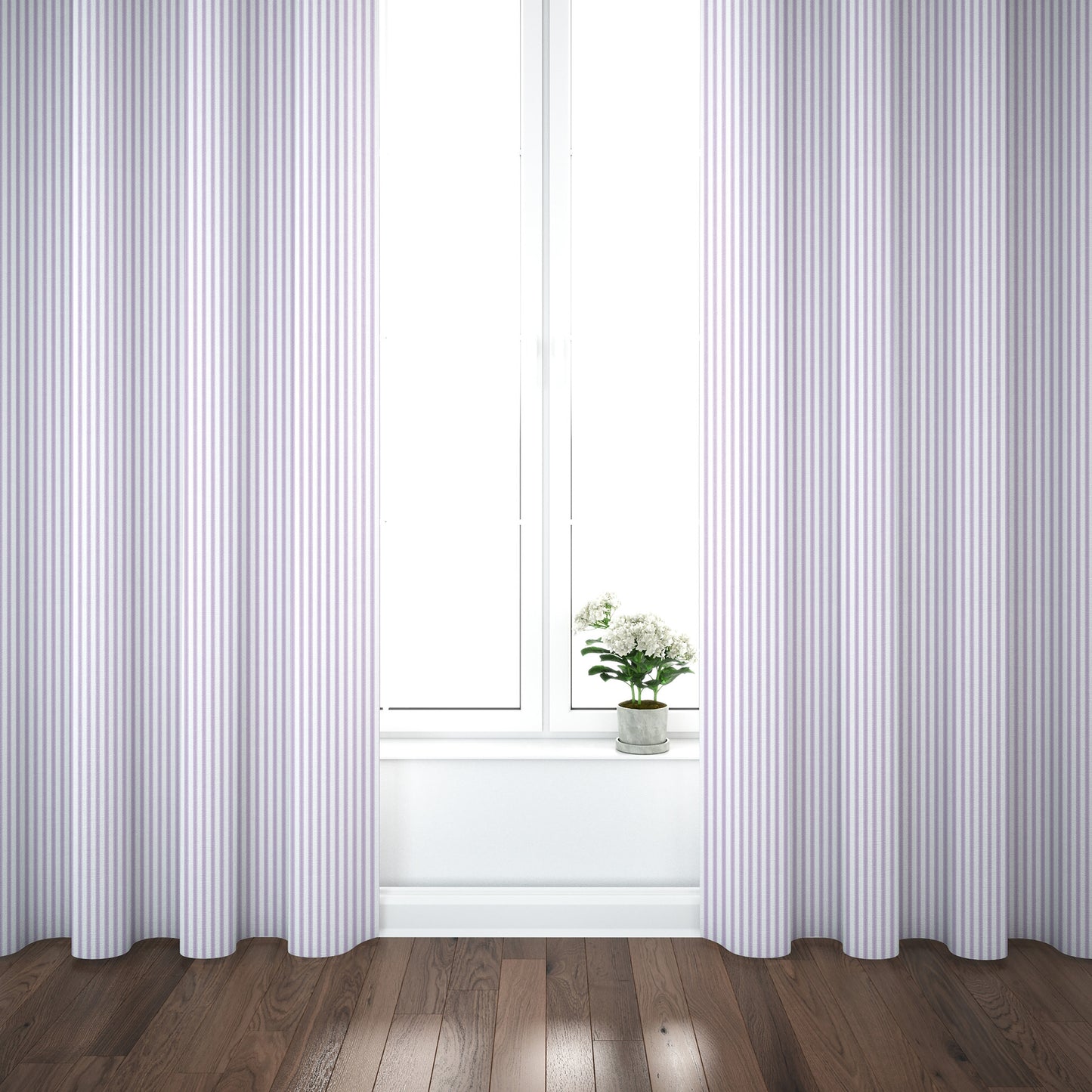 Pinch Pleated Curtains in Classic Orchid Lavender Ticking Stripe on White