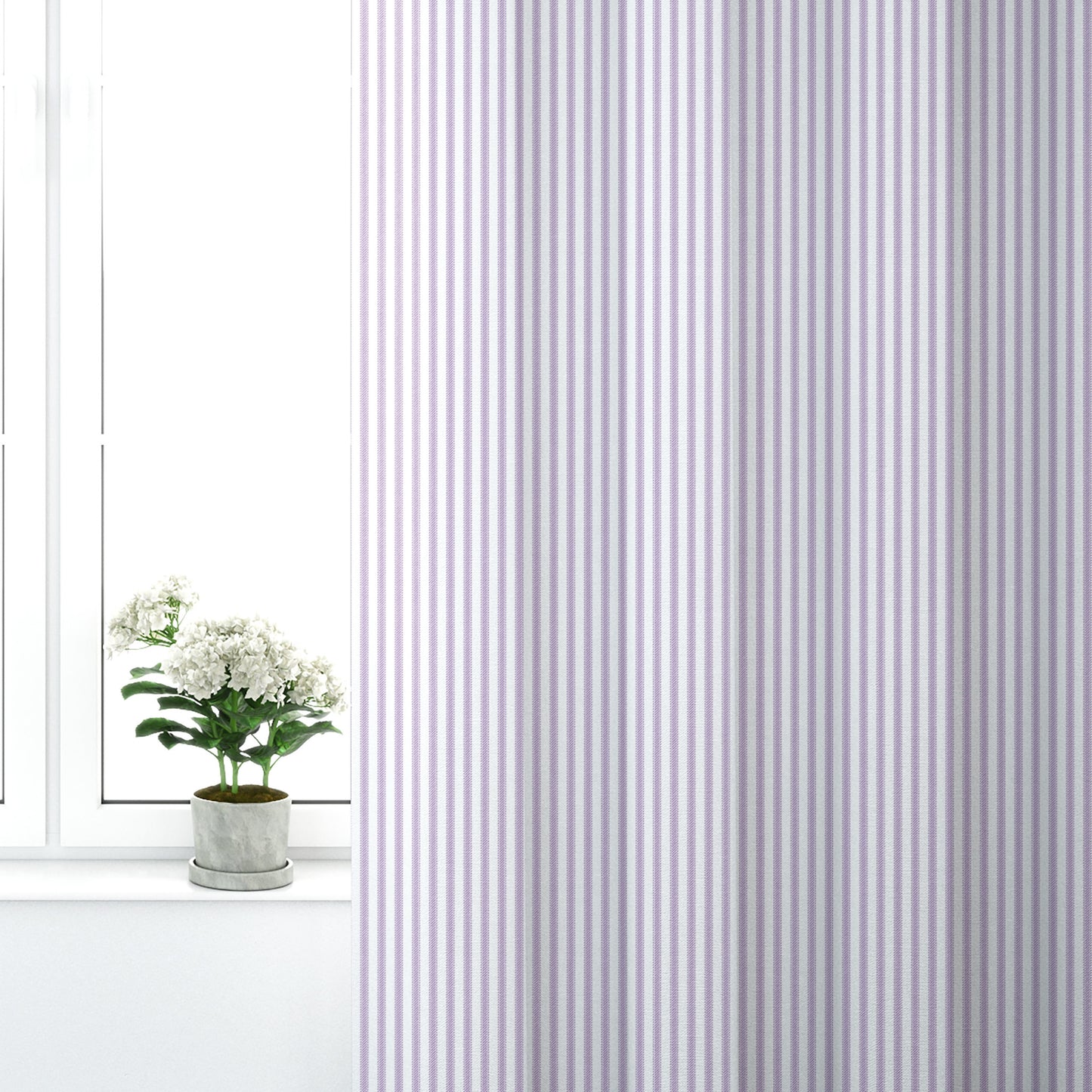 Pinch Pleated Curtains in Classic Orchid Lavender Ticking Stripe on White