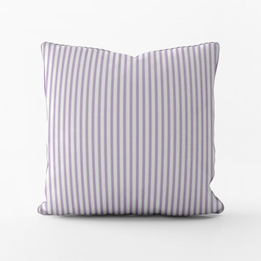 Decorative Pillows in Classic Orchid Lavender Ticking Stripe on White