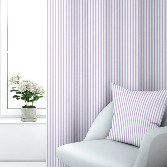 Back Tab Curtain Panels Pairs in Classic Orchid Lavender Ticking Stripe on White