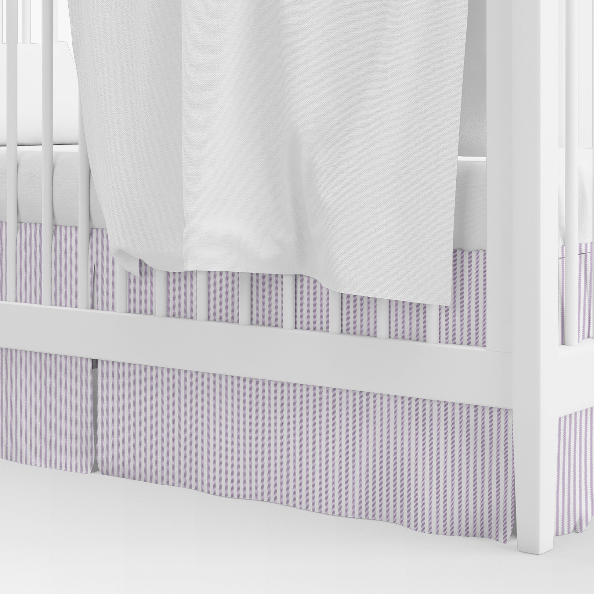 Tailored Crib Skirt in Classic Orchid Lavender Ticking Stripe on White