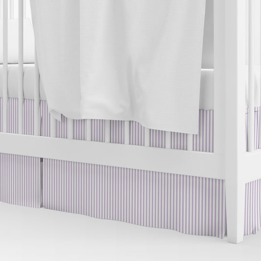 Tailored Crib Skirt in Classic Orchid Lavender Ticking Stripe on White