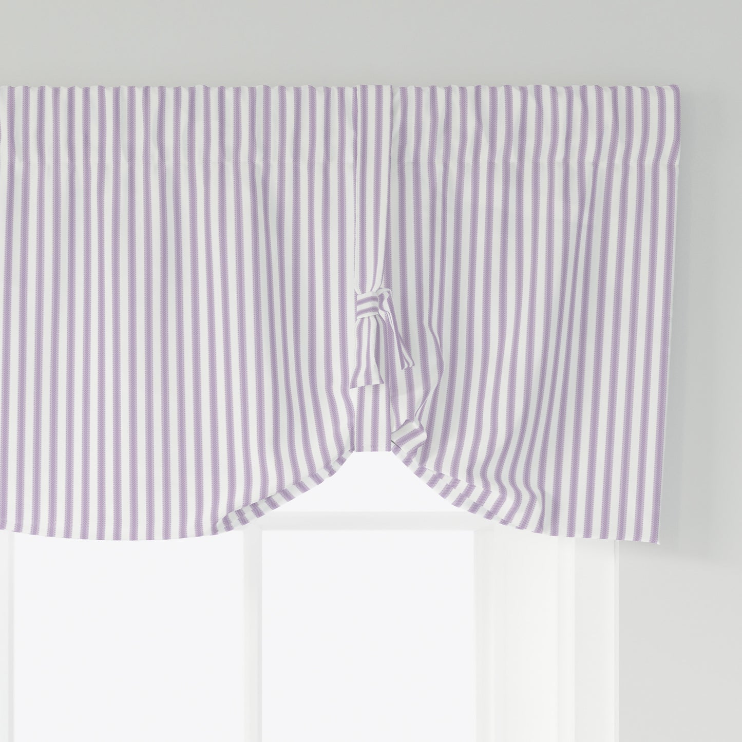 Tie-Up Valance in Classic Orchid Lavender Ticking Stripe on White