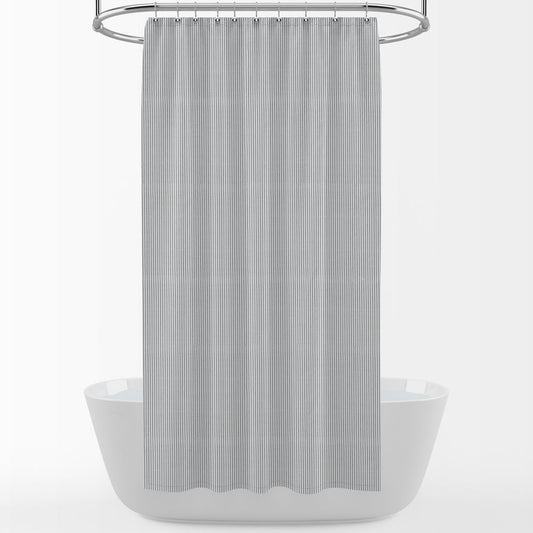 Stall (Narrow) Shower Curtain in Classic Black Ticking Stripe on White