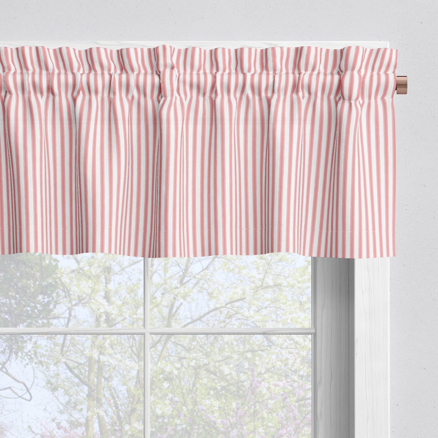 Tailored Valance in Classic Lipstick Red Ticking Stripe on White