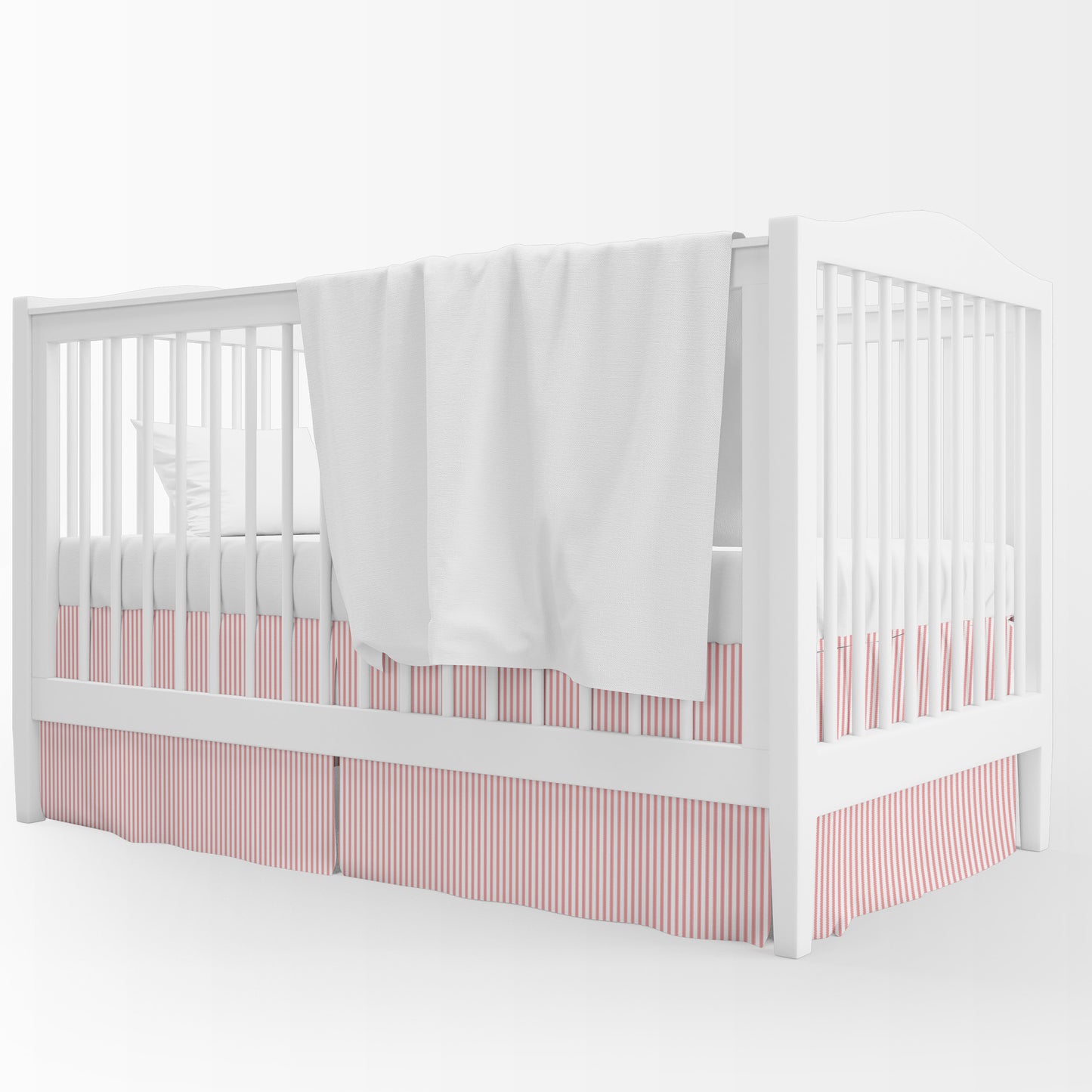 Tailored Crib Skirt in Classic Lipstick Red Ticking Stripe on White