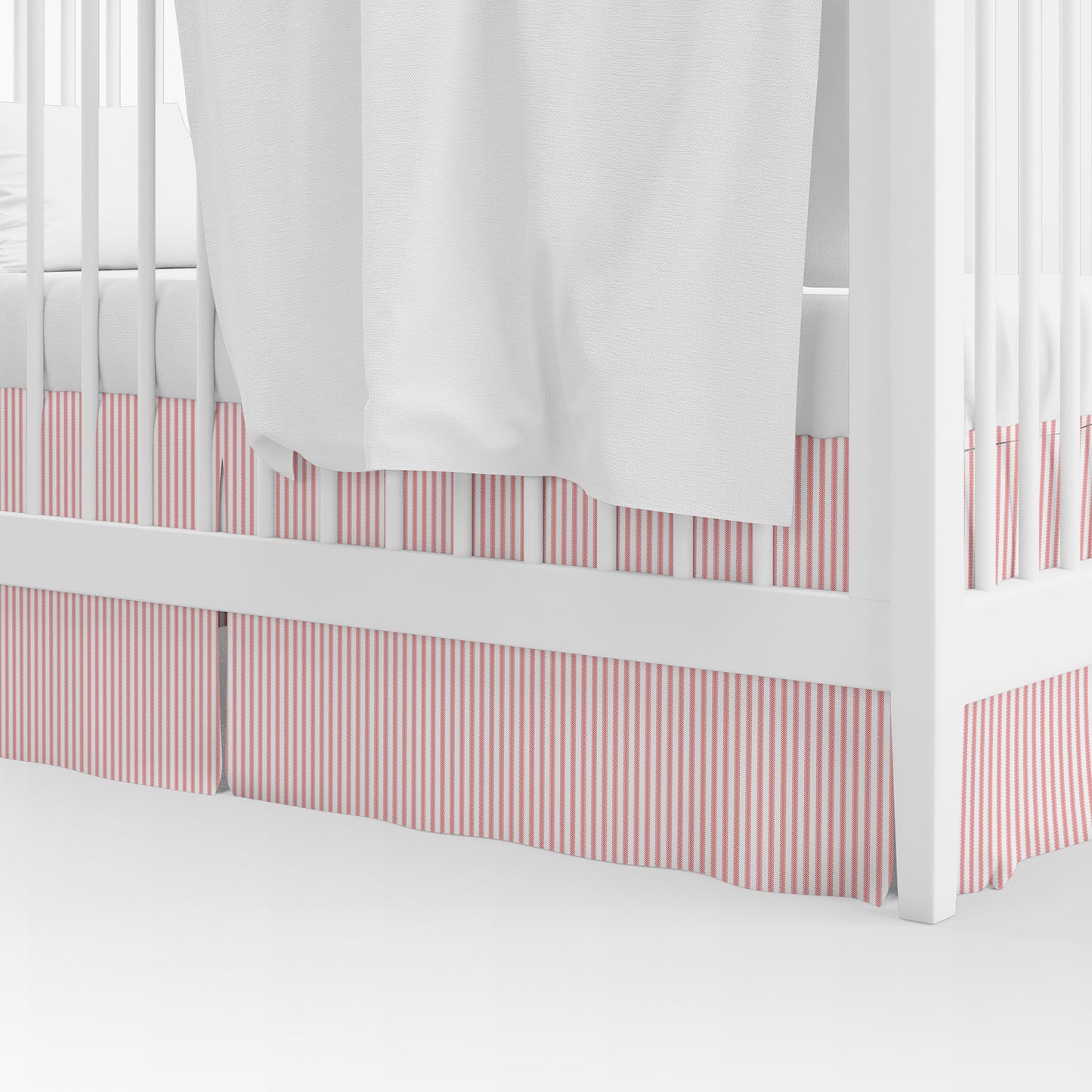 Tailored Crib Skirt in Classic Lipstick Red Ticking Stripe on White