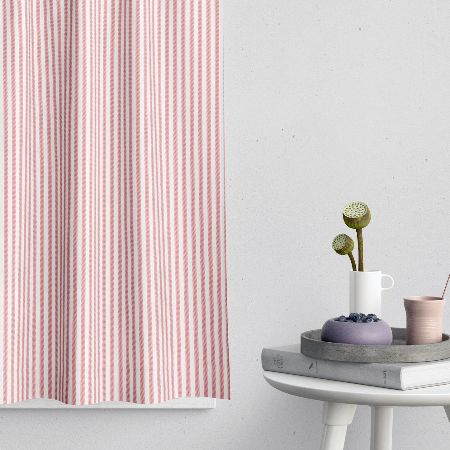 Tailored Tier Cafe Curtain Panels Pair in Classic Lipstick Red Ticking Stripe on White