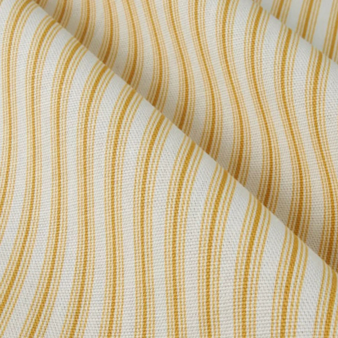 Back Tab Curtain Panels Pair in Cottage Barley Yellow Gold Stripe