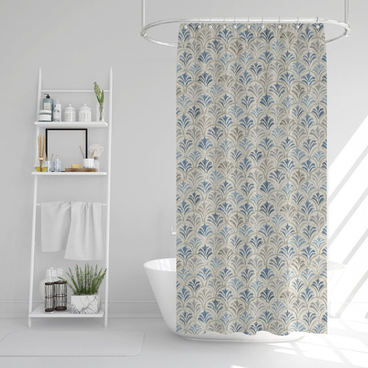 Stall (Narrow) Shower Curtain in Countess Delft Blue Scallop Watercolor