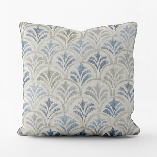 Decorative Pillows in Countess Delft Blue Scallop Watercolor