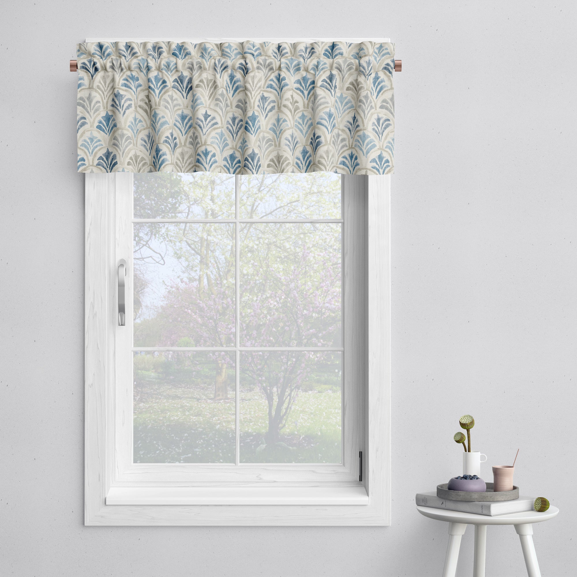 Tailored Valance in Countess Delft Blue Scallop Watercolor – Carolina ...