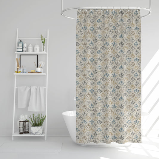 Shower Curtain in Countess Harbor Blue Scallop Watercolor