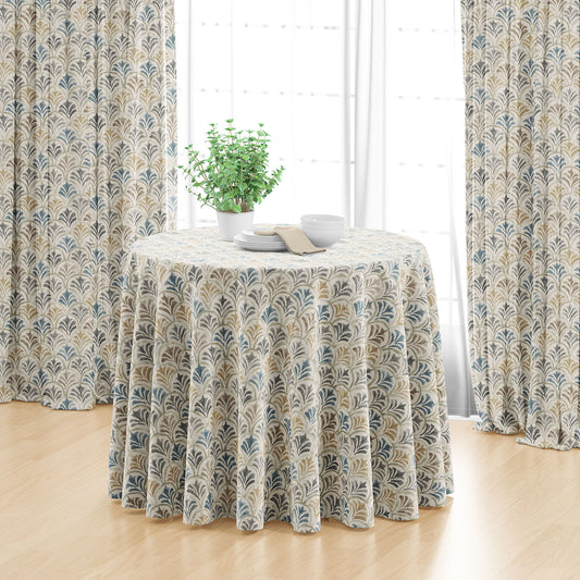 Round Tablecloth in Countess Harbor Blue Scallop Watercolor