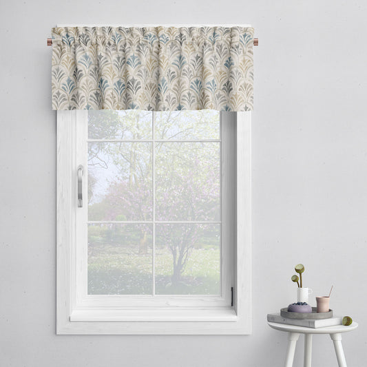 Tailored Valance in Countess Harbor Blue Scallop Watercolor
