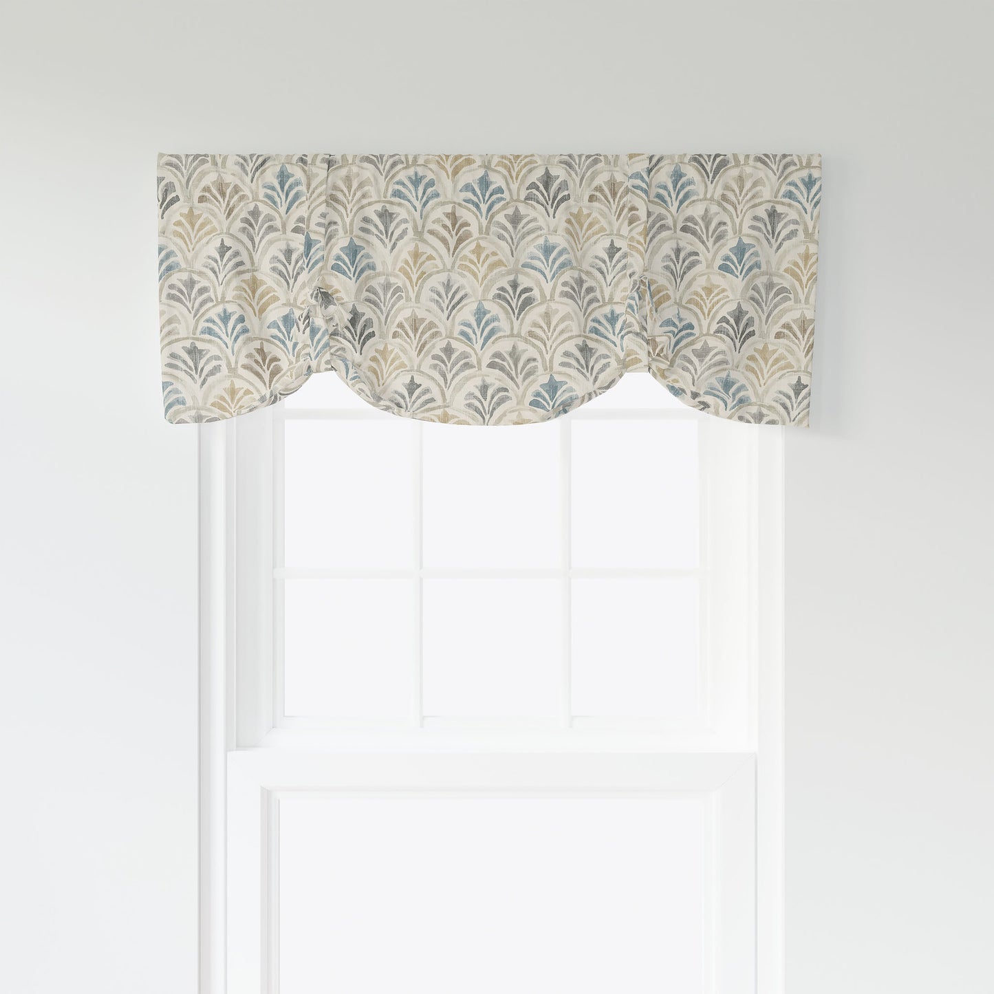 Tie-up Valance in Countess Harbor Blue Scallop Watercolor
