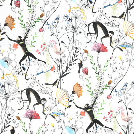 Scalloped Valance in Entangled, a Monkey & Bird Watercolor Floral Jungle