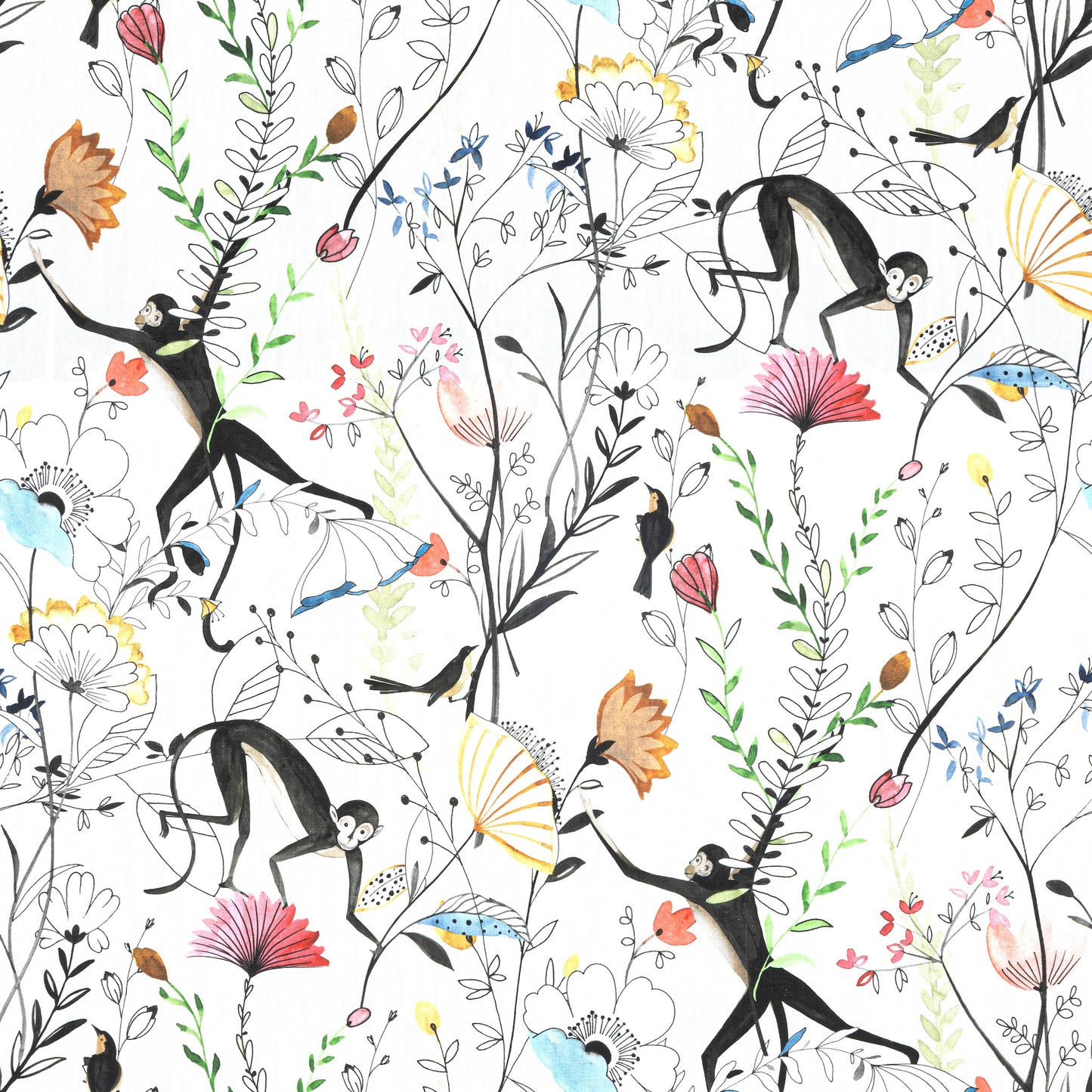 Gathered Bedskirt in Entangled, a Monkey & Bird Watercolor Floral Jungle