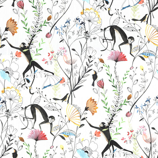 Tailored Bedskirt in Entangled, a Monkey & Bird Watercolor Floral Jungle